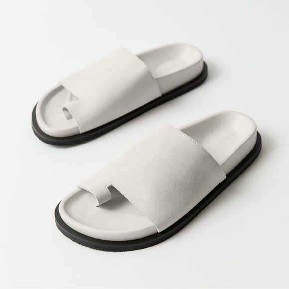 ST. AGNI Loe Suede Slides in White/Grey - Picture 3 of 6